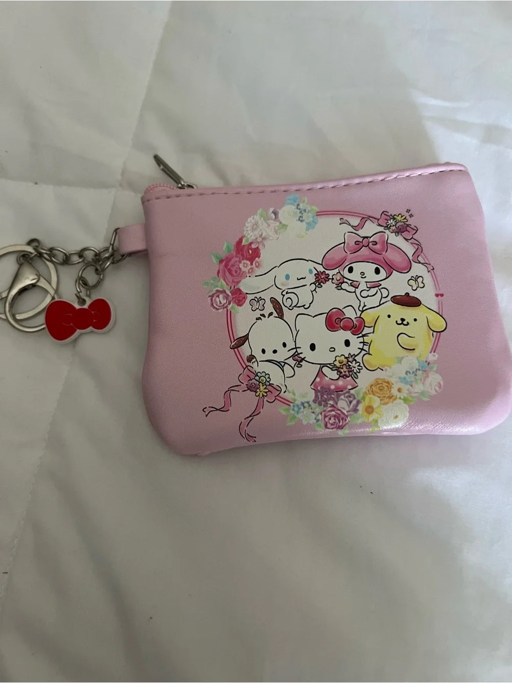 Sanrio Pink Character Coin Pouch with Bow Key Charm